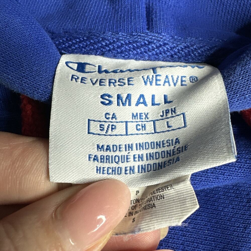 Vintage Champion Mens Small Reverse Weave Pullover Hoodie Pocket Blue Plaid - Picture 8 of 12